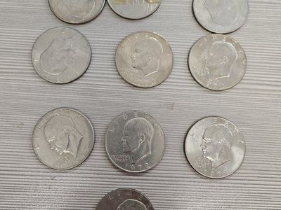 Lot of 10 Eisenhower Uncirculated Silver Dollar Coins 1972 & 1974 - Collectible US Currency
