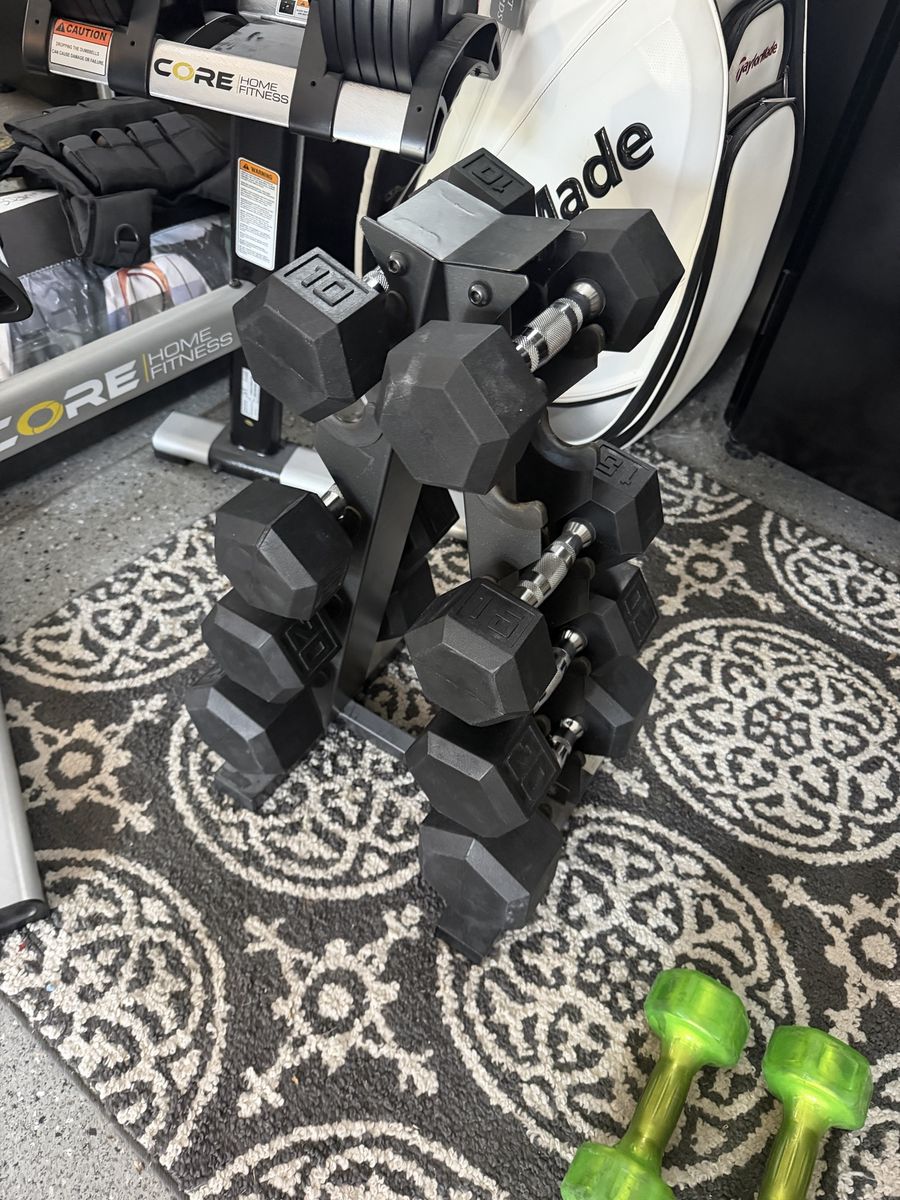 Hex Dimbell Set With Stand 10-25 Lbs