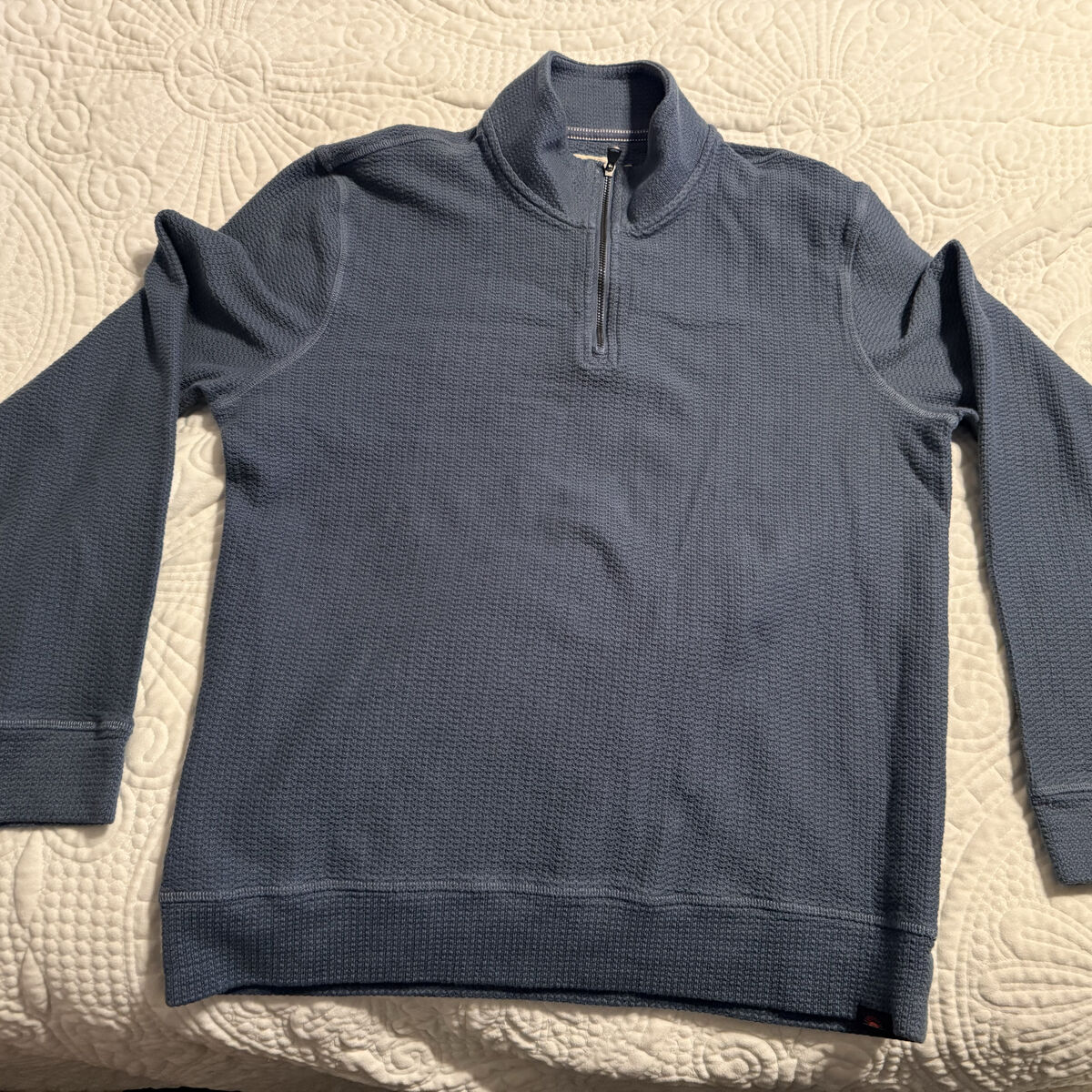 Faherty Brand Mens Large Textured Knit Quarter Zip