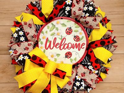 Beautiful 24" Ladybug Welcome Wreath