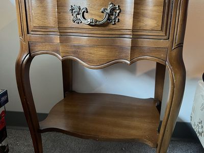 Vintage French Provincial Style End Table with Drawer & Shelf