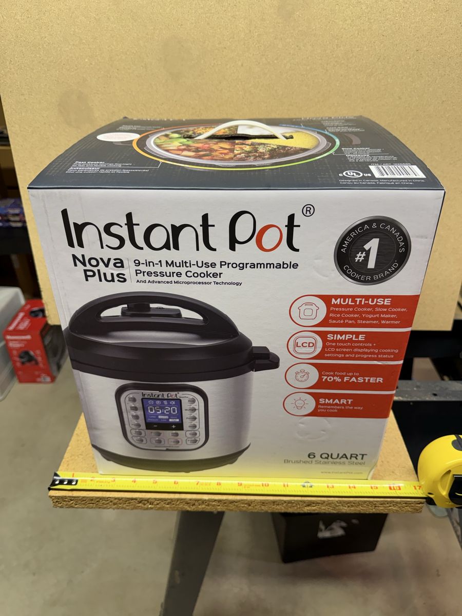 New in Box Instant Pot Nova Plus 9-in-1 Multi-Use Programmable Pressure Cooker, 6 Quart, Brushed Stainless Steel