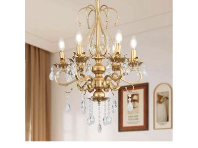 ARTPLAN 6-Light Pendant Crystal Chandelier Adjustable Ceiling Light Gold