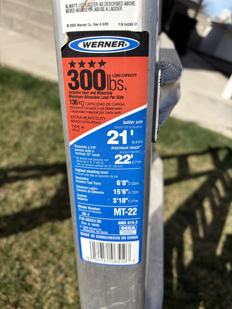 Werner 22' multi-ladder, MT-22 in good condition