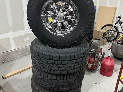 35x12.5r17 Mazama Open Range AT Tires on Helo Chrome Wheels