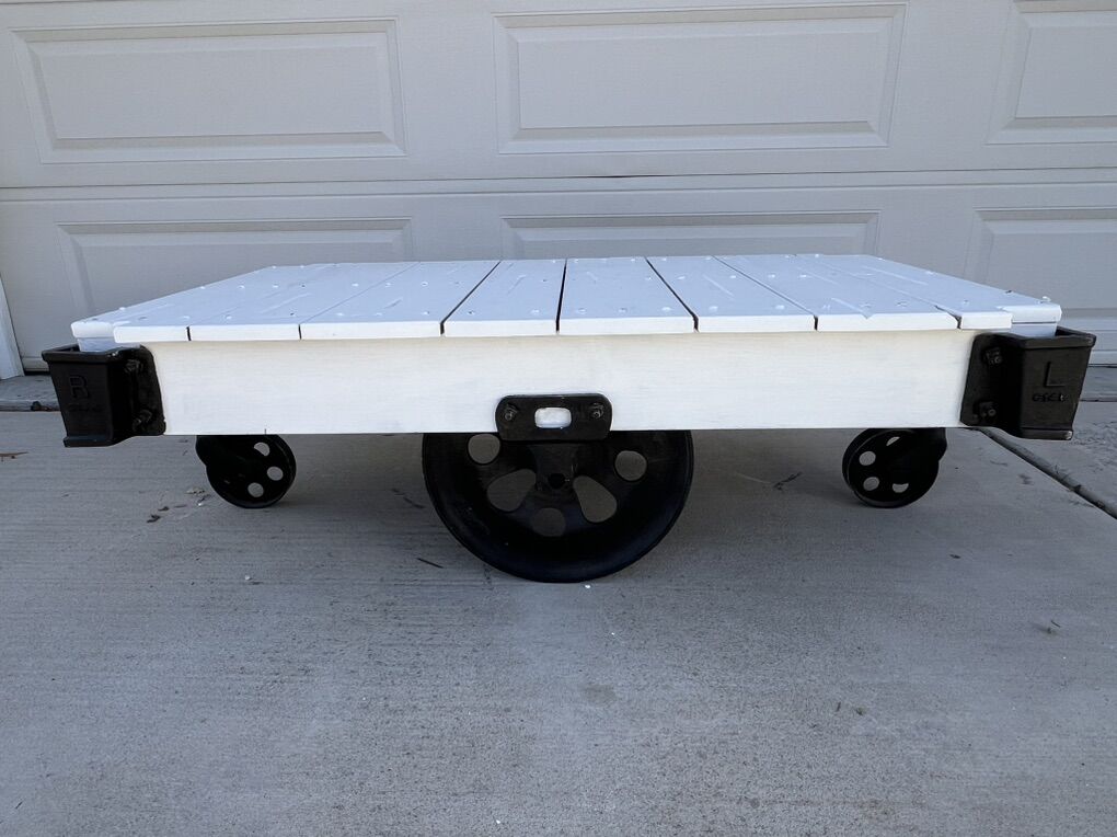 Vintage Style Steel Wheeled Coffee Table