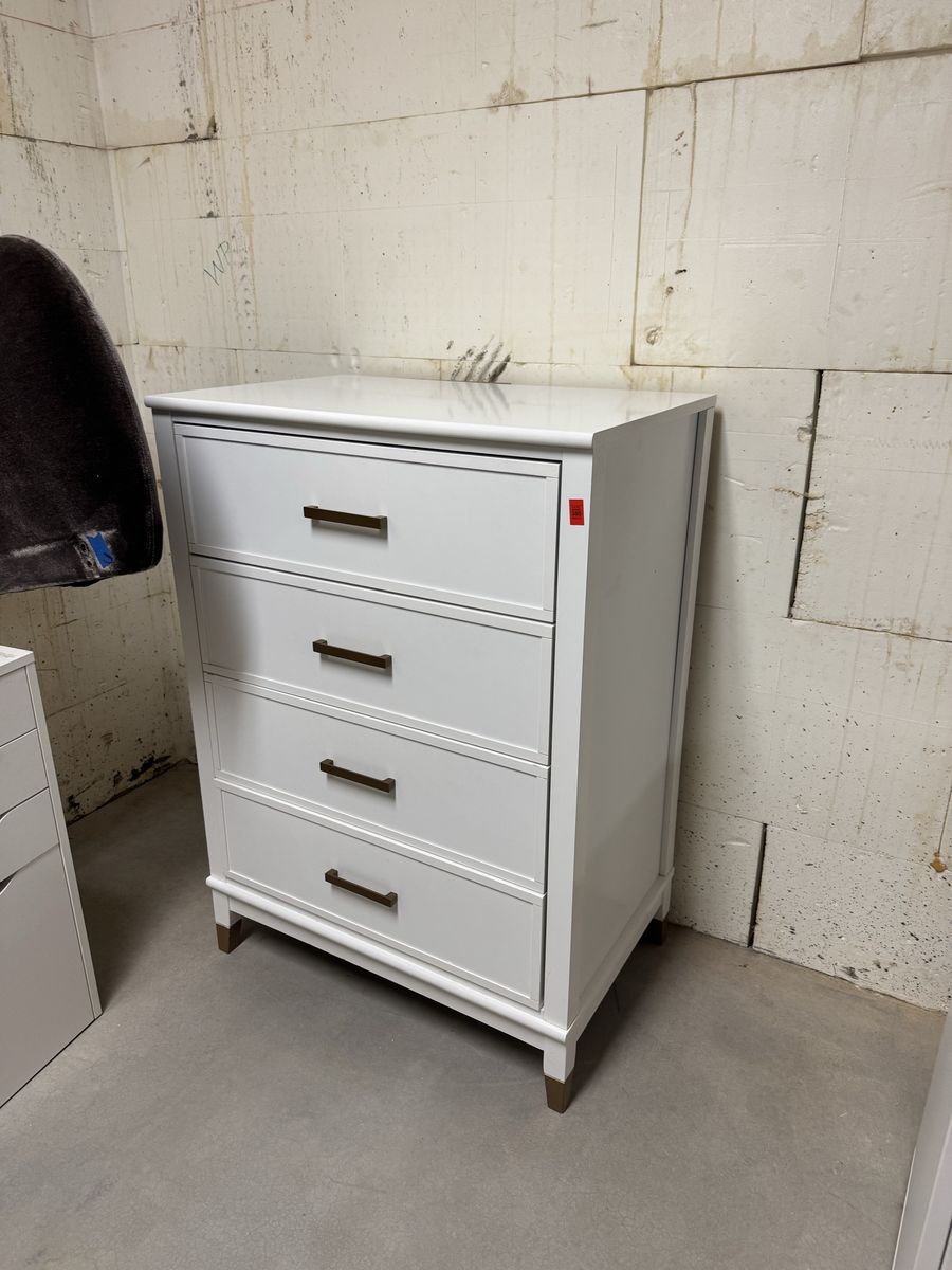 White 4-Drawer Chest Dresser with Bronze Pulls - Modern/Transitional Style