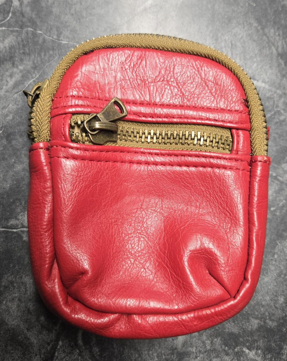 Anabella Red Mini Zippered Pouch Wallet Coin Purse with Front Pocket