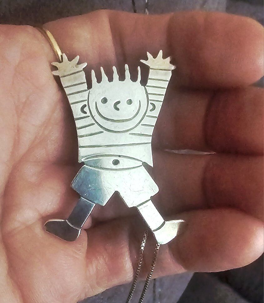 Vntg SS 925 Happy Boy BROOCH & PENDANT W/SS Chain