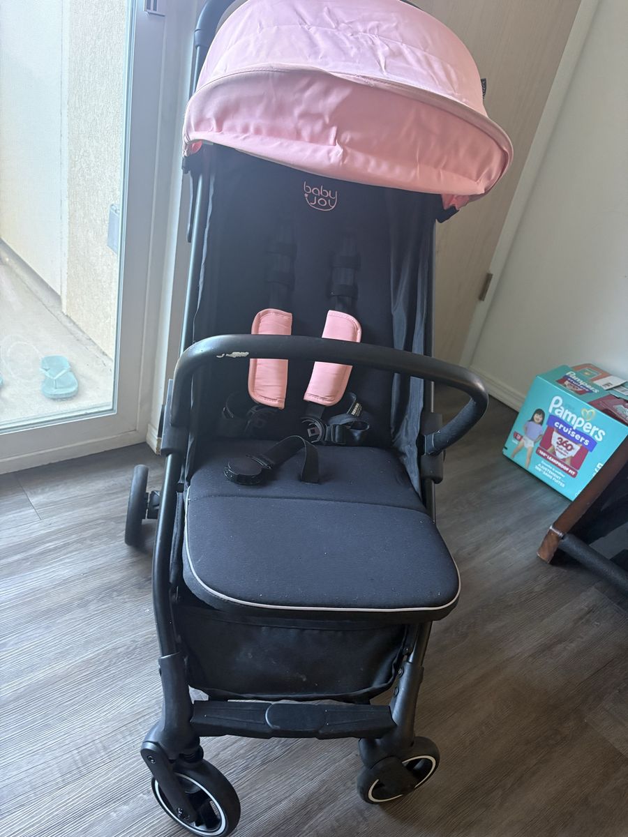 Baby Joy Pink & Black Lightweight Compact Baby Stroller with One-Hand Quick Folding