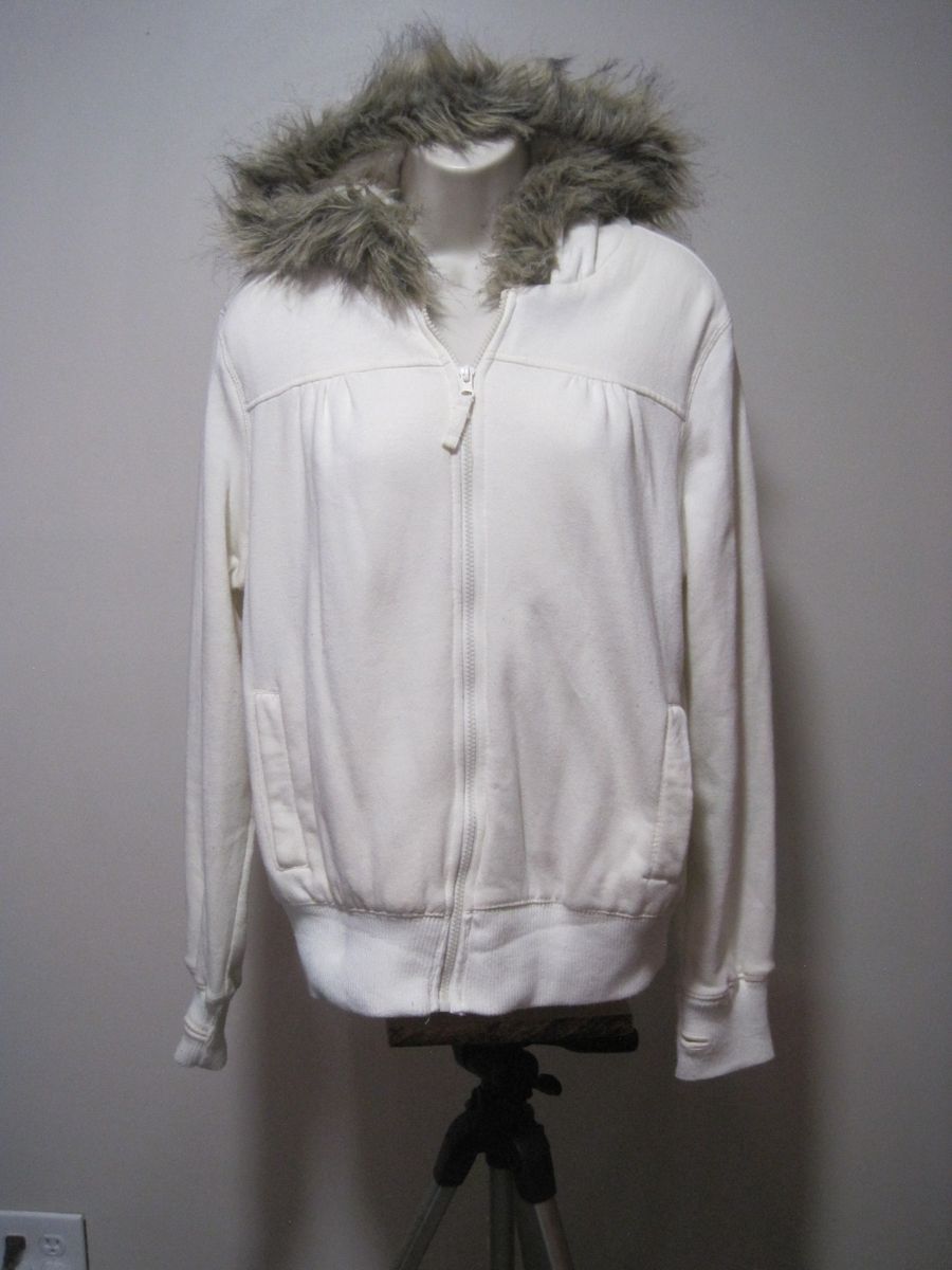 OP WOMEN'S SIZE XL (15-17) SHERPA HOODIE WITH FAUX FUR ZIP CLOSURE THUMB HOLE