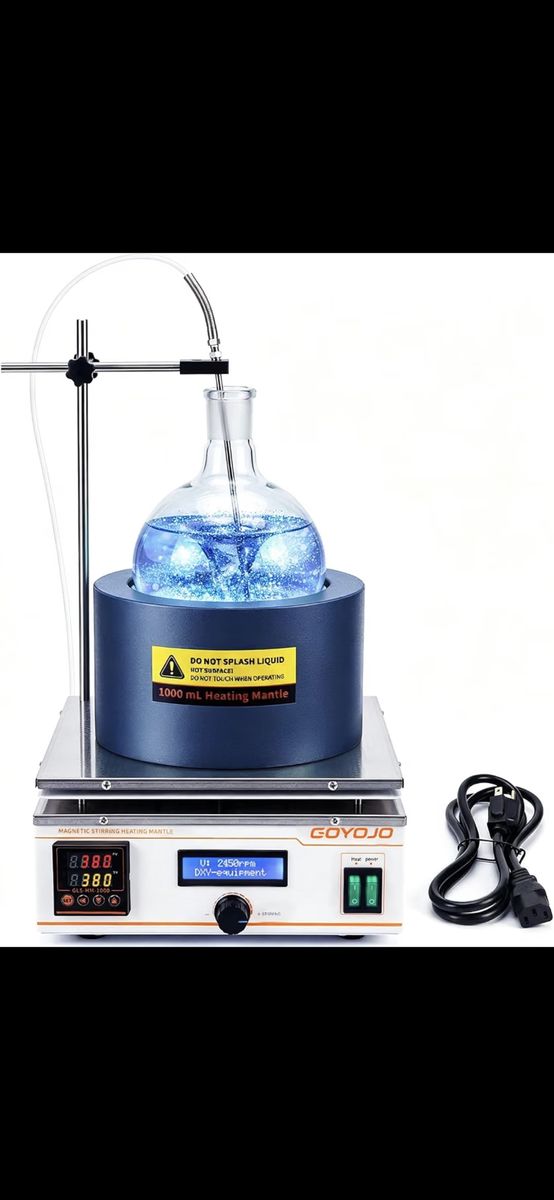 1000ml Heating Mantle with Magnetic Stirrer, 330W 2450 RPM Stirring, 380°C Digital Control, Detachable Heating/Stirring 