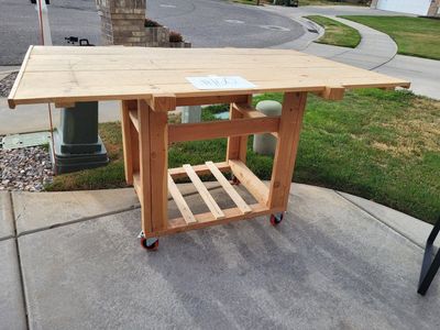 Solid Wood WorkBench Table w/Locking Caster Wheels