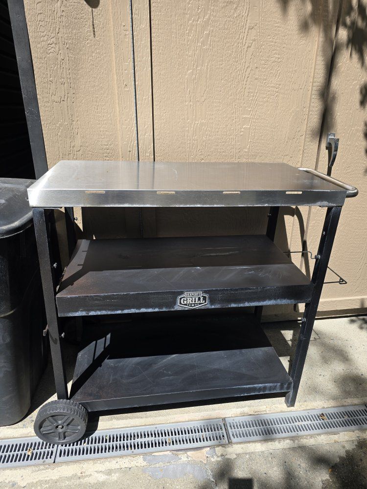 Grill Outdoor Prep Cart with Stainless Steel Top & Storage Shelves