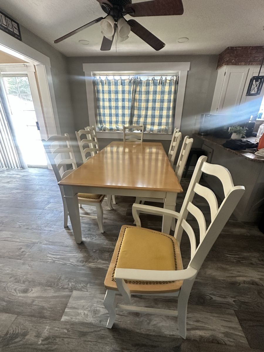 Farmhouse Style Wooden Dining Table with White Legs