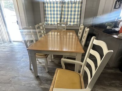 Farmhouse Style Wooden Dining Table with White Legs