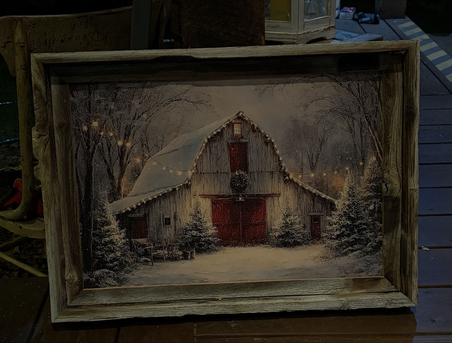 Rustic Winter Barn Light-Up Wall Art Decor, Wooden Frame, LED Christmas Lights