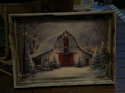 Rustic Winter Barn Light-Up Wall Art Decor, Wooden Frame, LED Christmas Lights