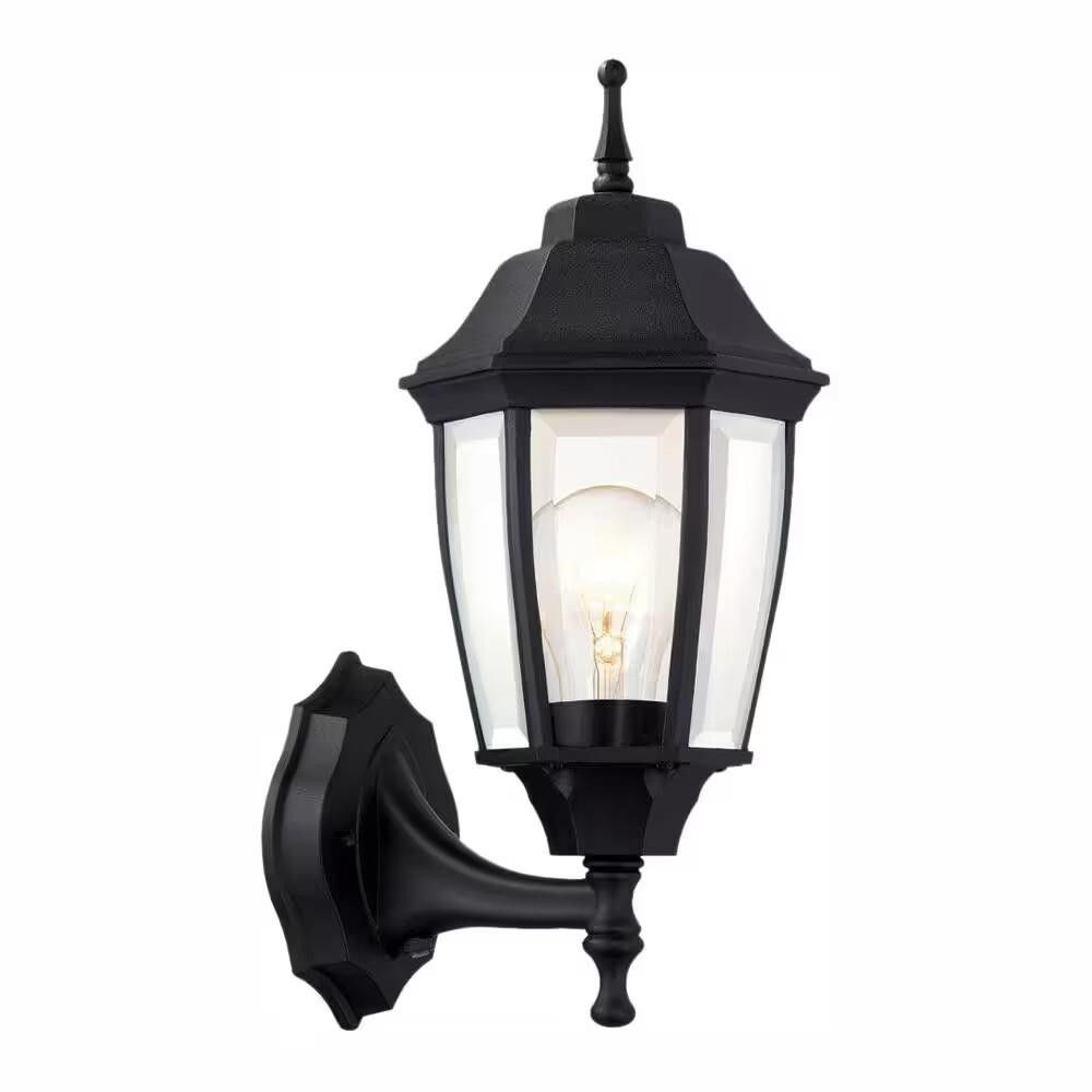 1-Light Black Dusk-to-Dawn Outdoor Wall Lantern Sconce