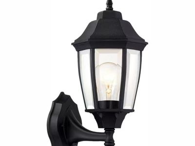 1-Light Black Dusk-to-Dawn Outdoor Wall Lantern Sconce