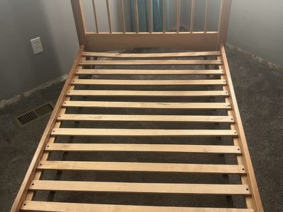 Wooden Twin Size Bed Frame with Slatted Headboard and Footboard - Good Condition