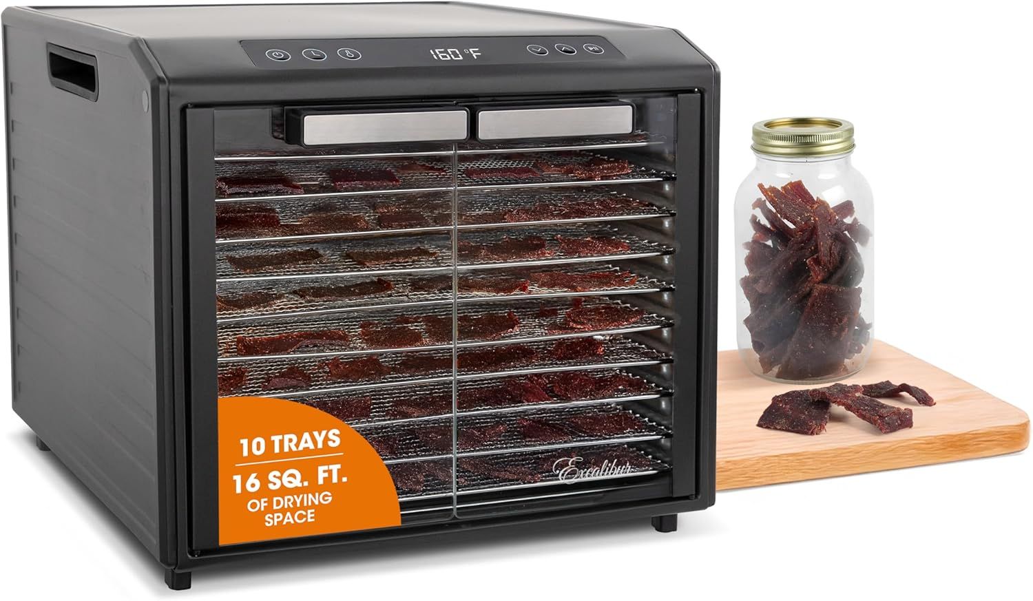 Excalibur Select Series 10-Tray Food Dehydrator for Jerky, Fruit, Vegetables, Herbs, Pet Treats, Stainless Steel w Glass Doors!