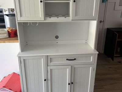 White Kitchen Buffet and Hutch Storage Cabinet with Wine Racks