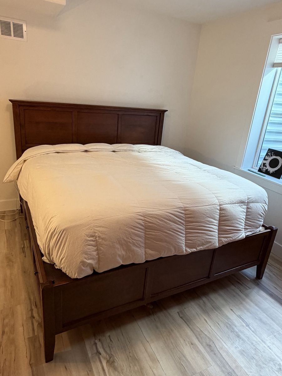 Whittier Wood Furniture Queen Storage Platform Bed Frame - Dark Cherry Finish
