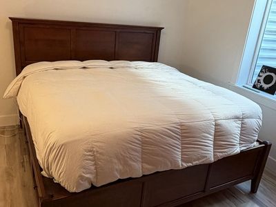 Whittier Wood Furniture Queen Storage Platform Bed Frame - Dark Cherry Finish