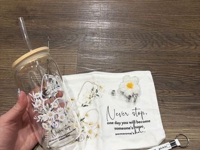 Nurse Appreciation Gift Set - Glass Can Tumbler with Bamboo Lid, Pouch, Badge Reel & Keychain