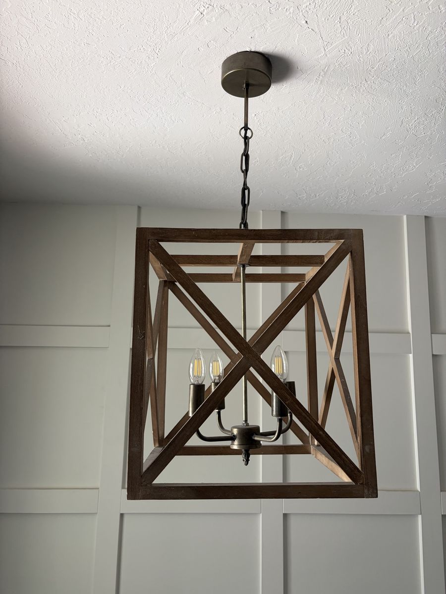 Two Wood and Metal Cage Chandeliers