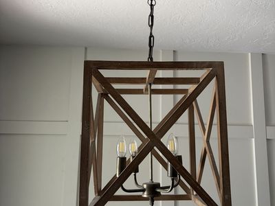 Two Wood and Metal Cage Chandeliers