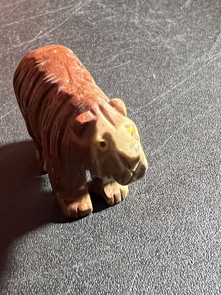 Hand-Carved Stone Bear Figurine - Brown with Yellow Eyes, Unique Collectible Animal Statue