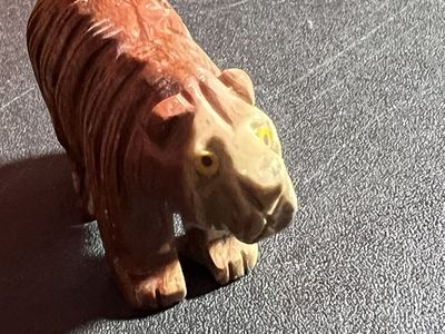 Hand-Carved Stone Bear Figurine - Brown with Yellow Eyes, Unique Collectible Animal Statue
