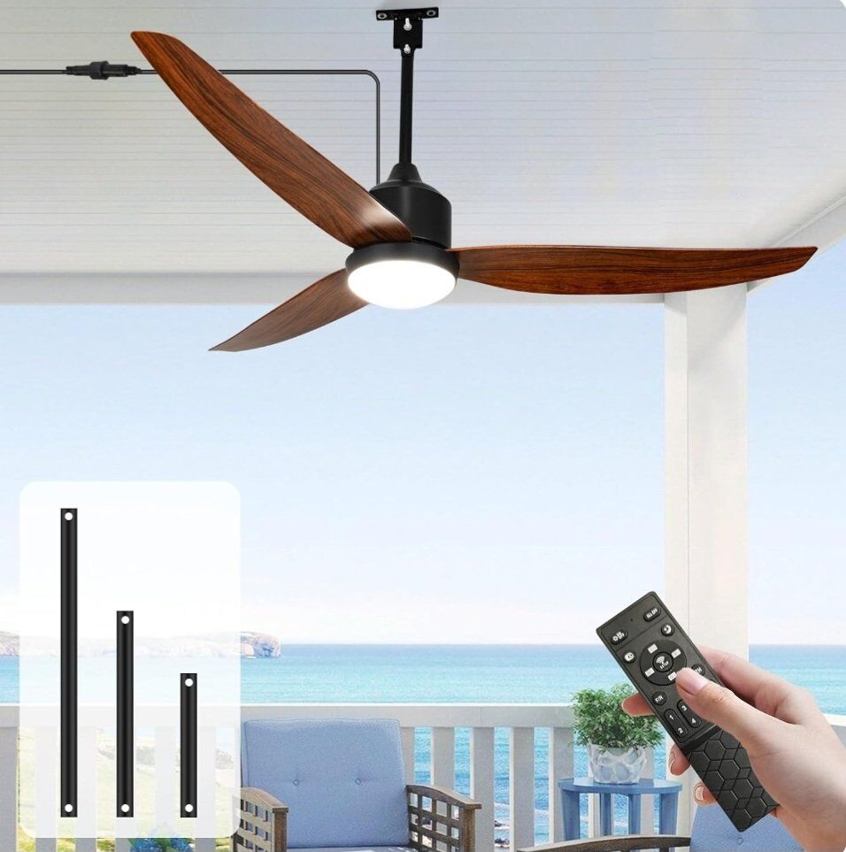 Outdoor Ceiling Fan with Light and Remote, 52-Inch