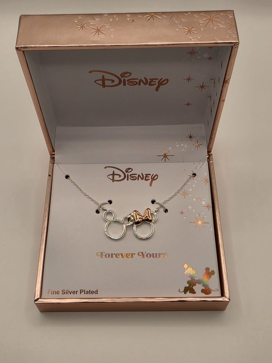 Disney Mickey and Minnie Mouse Fine Silver Plated Necklace New