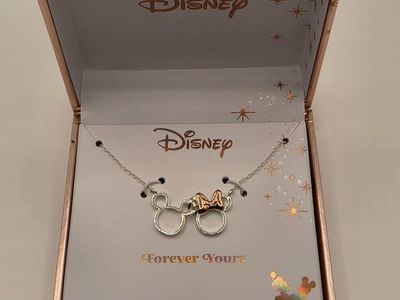 Disney Mickey and Minnie Mouse Fine Silver Plated Necklace New