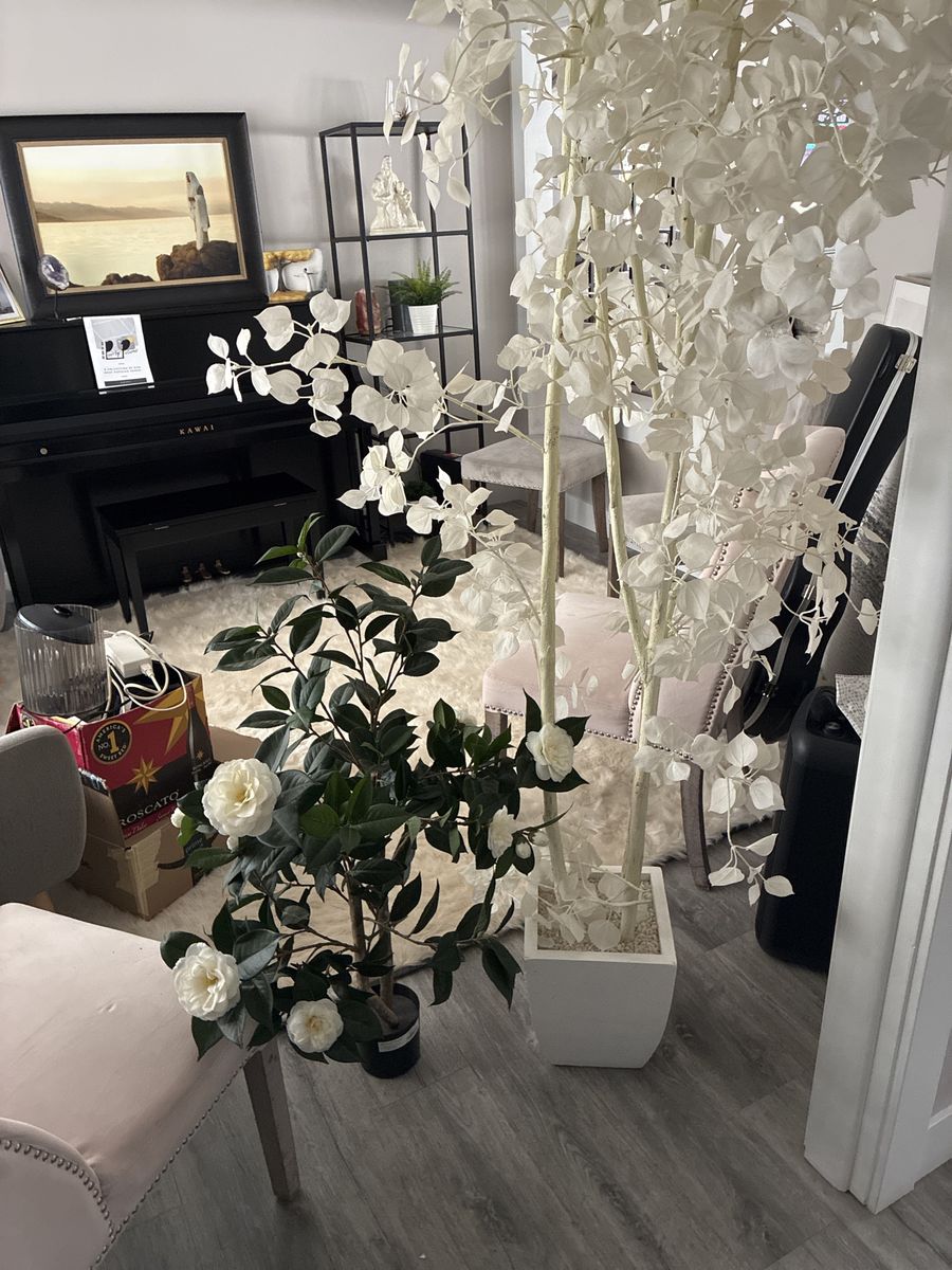 Large Artificial White Leaf Tree Decor - Elegant & Low Maintenance Faux Plant