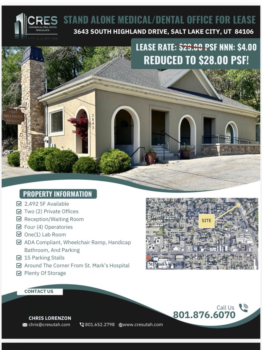 REDUCED!! STAND ALONE MEDICAL/DENTAL OFFICE FOR LEASE