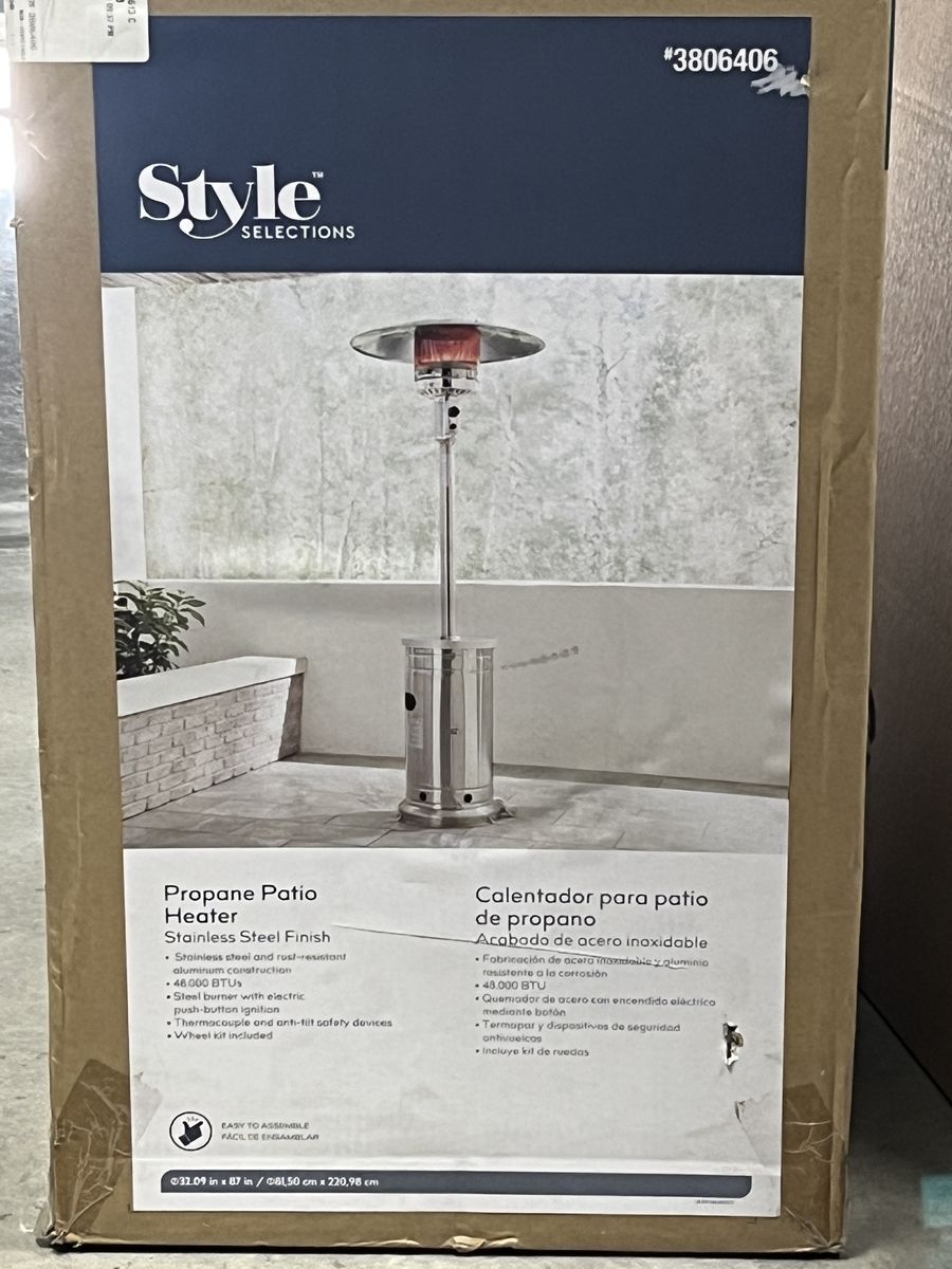 Style Selections 48,000 BTU Stainless Steel Propane Patio Heater with Wheel Kit
