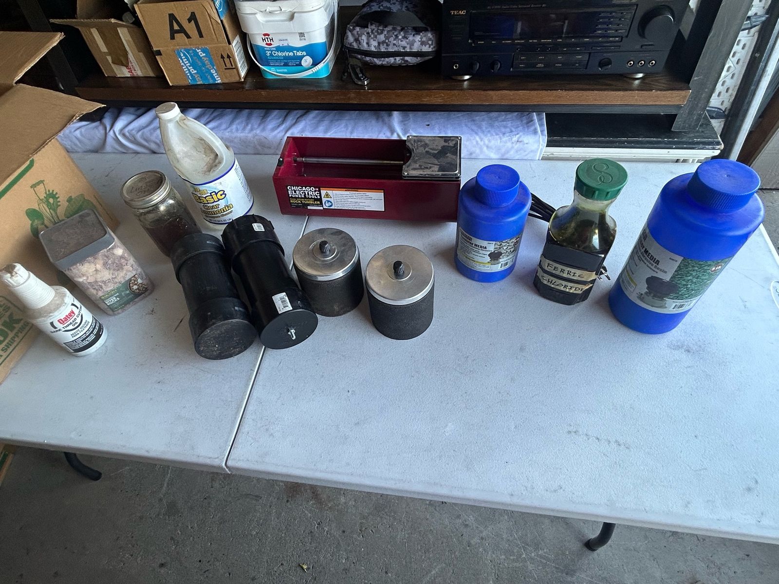 Rock Tumbler Kit: Chicago Electric Tumbler, Tumbling Media, Ferric Chloride, Thread Oil & More, Good Used Condition