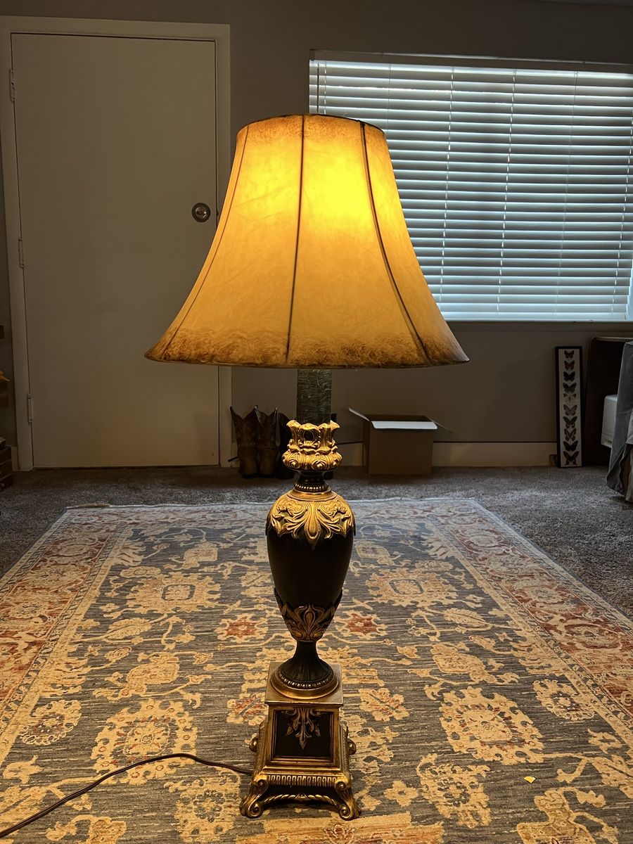 Vintage Ornate Table Lamp Blue and Gold with Shade
