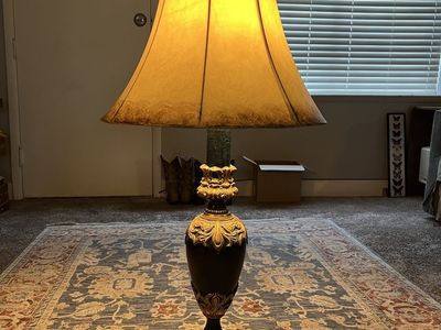 Vintage Ornate Table Lamp Blue and Gold with Shade