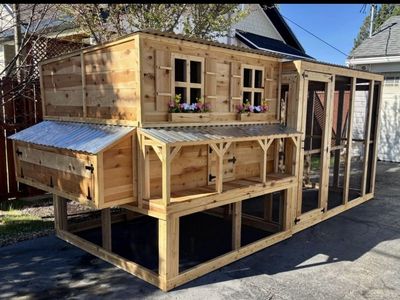 Custom Built Large Wooden Chicken Coop with Run & Nesting Boxes - Saloon Style
