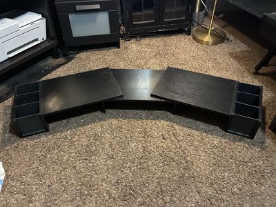 Dual Monitor Stand Adjustable with Storage Organizer & Phone Holder