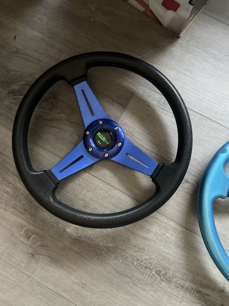 RASTP Universal Black & Blue Steering Wheel with 3 Spokes