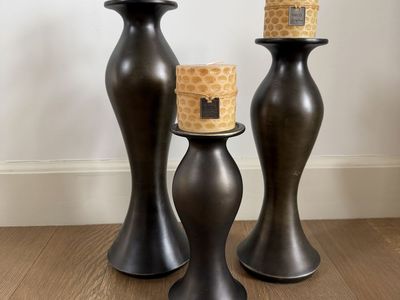 Set of 3 Modern Matte Pillar Candlesticks with Candles