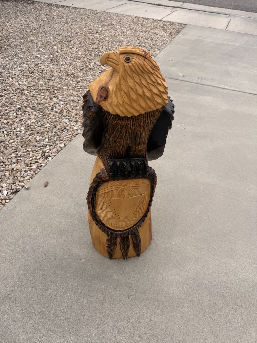 Hand-Carved Wooden Bald Eagle Statue - Unique Decorative Wood Art 3 f