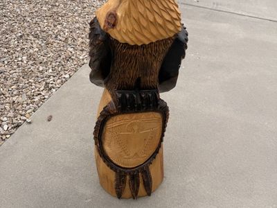 Hand-Carved Wooden Bald Eagle Statue - Unique Decorative Wood Art 3 f