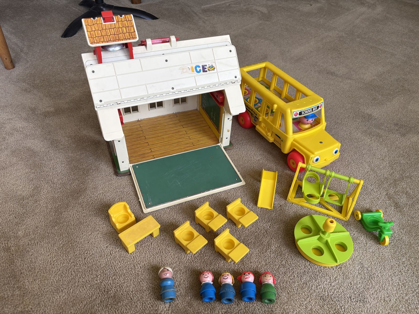 Vintage Fisher-Price Little People School House Set with Bus